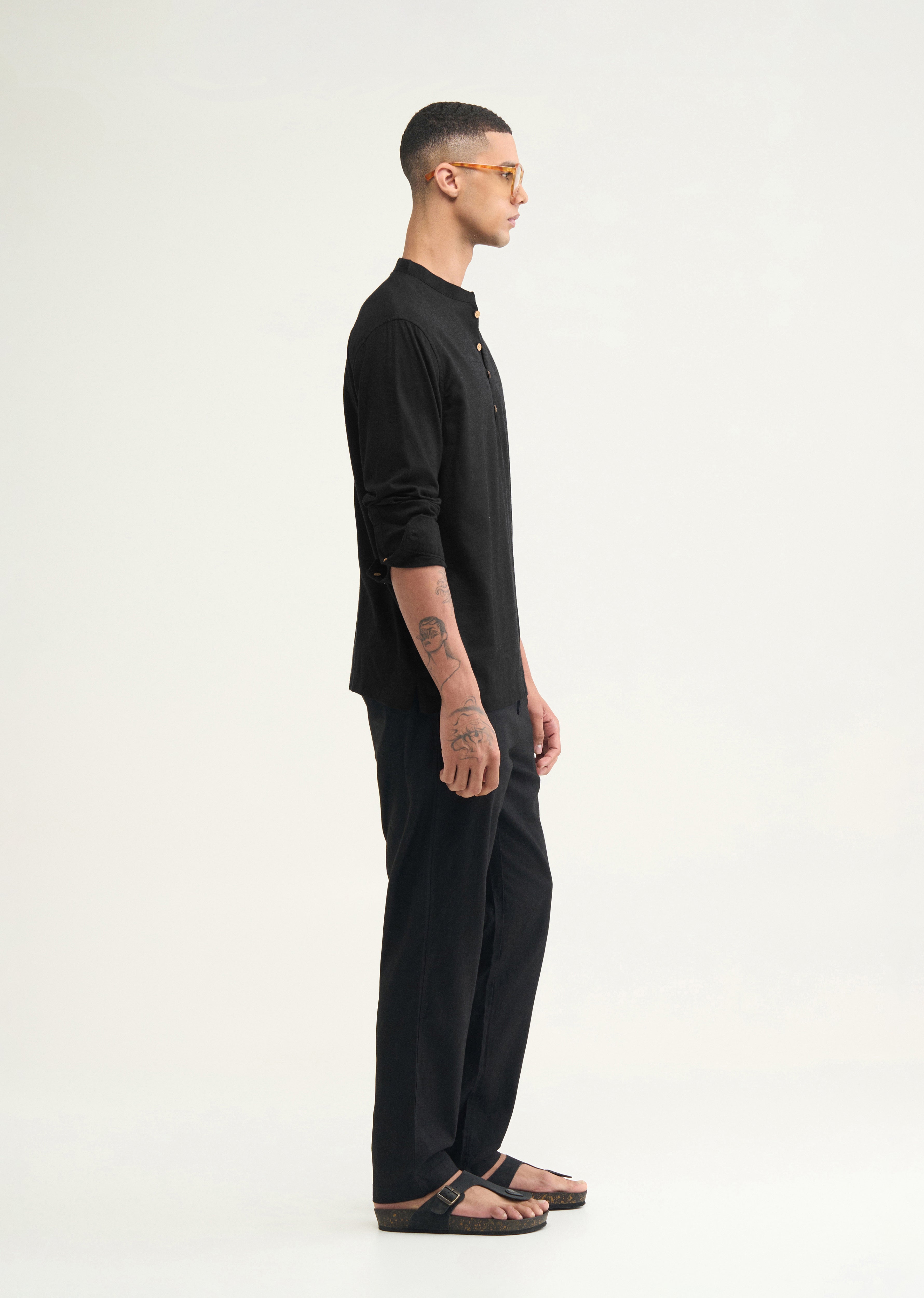 Black Mandarin Collar Kurta Shirt