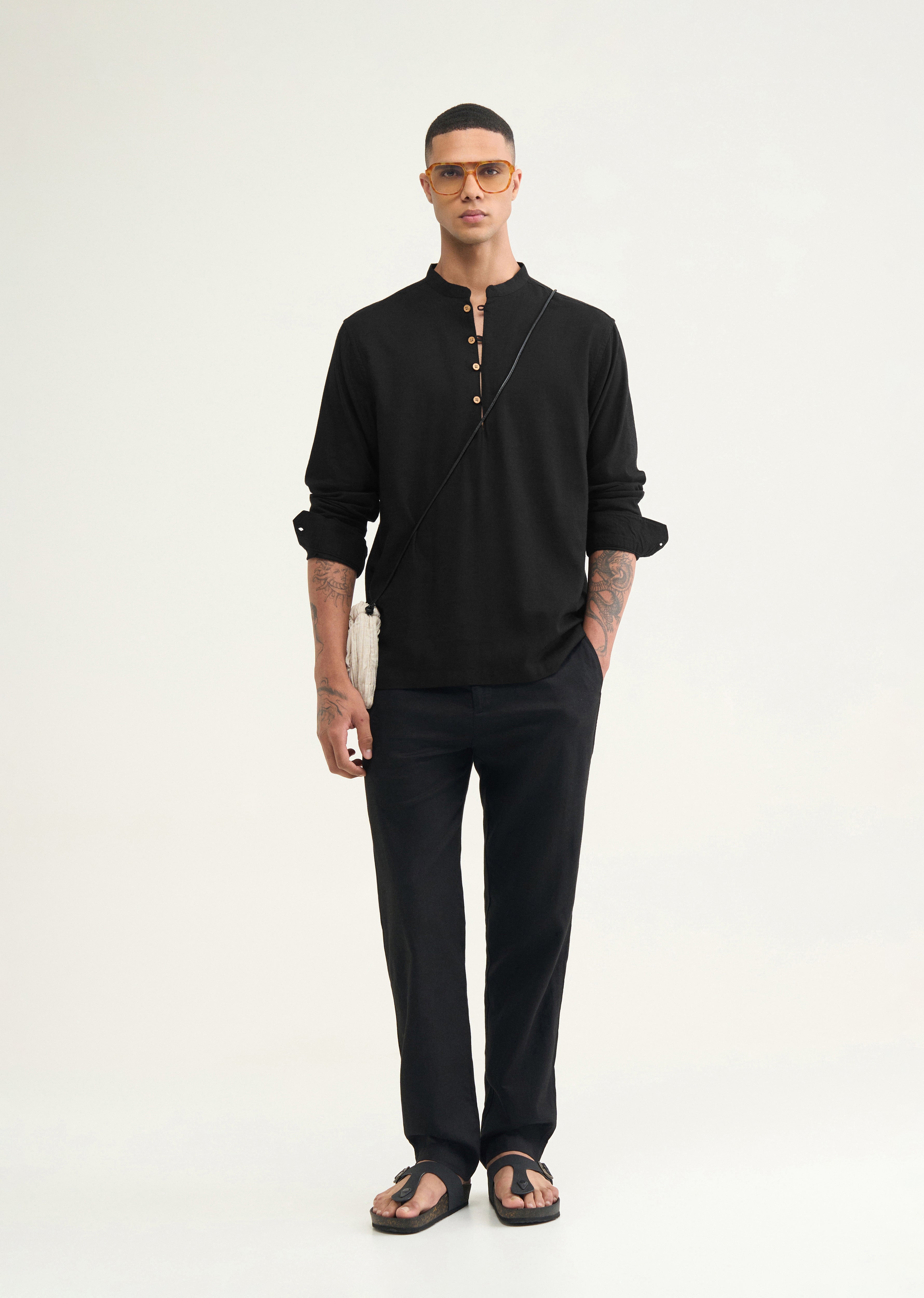 Black Mandarin Collar Kurta Shirt