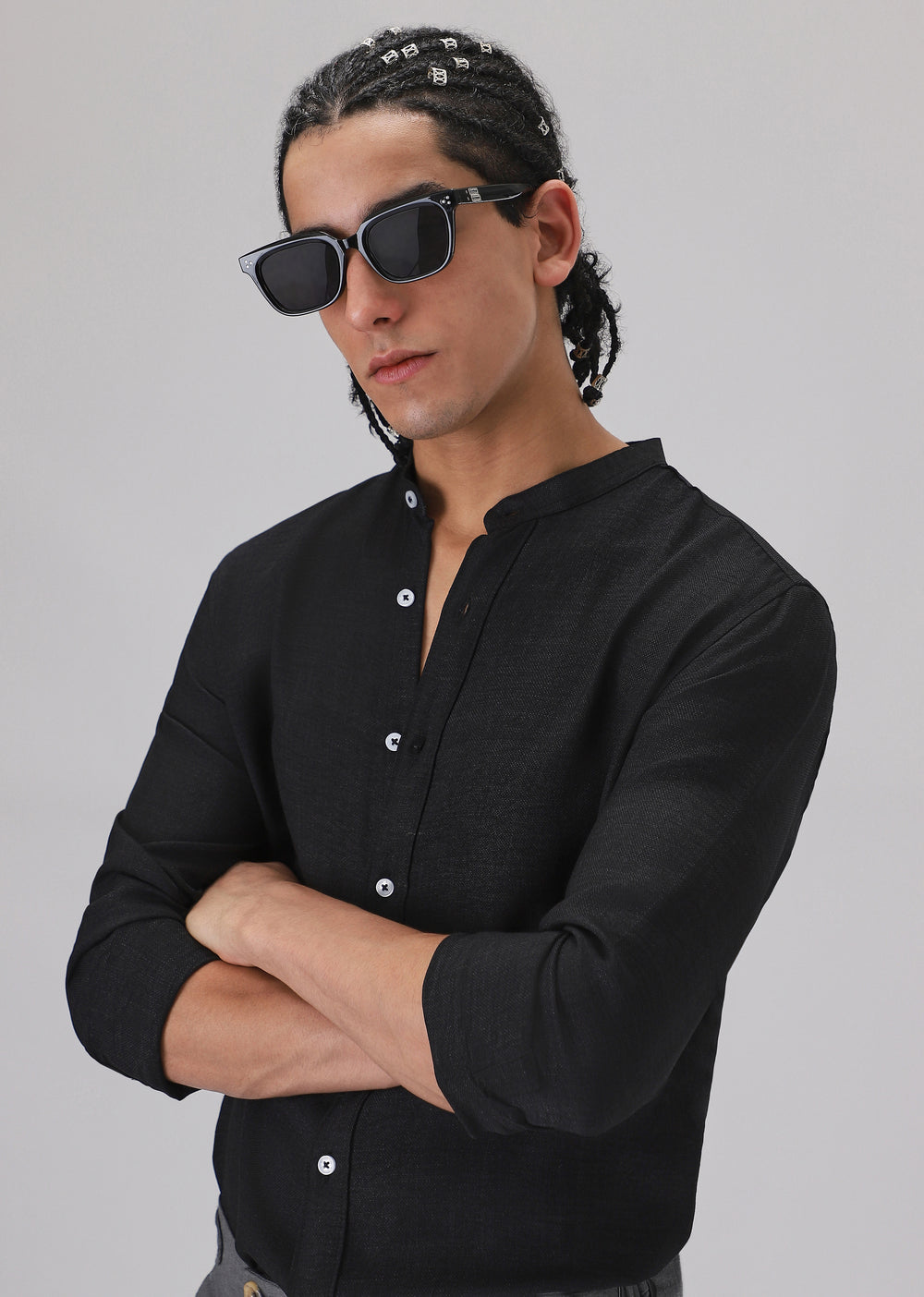Mandarin collar printed shirt main image 1