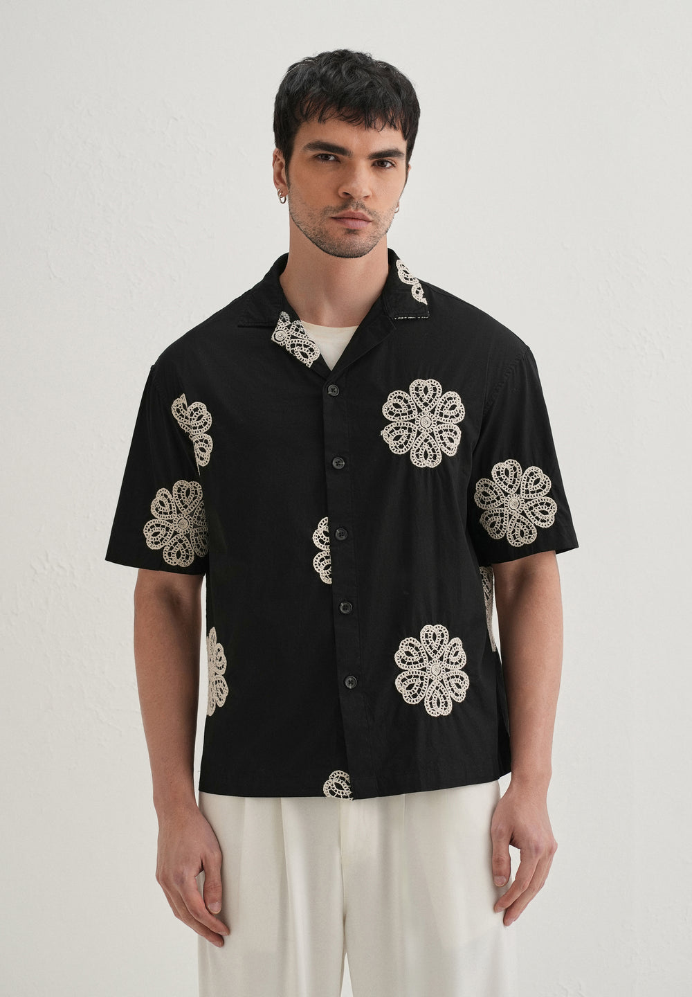 Black Medallion Embroidered Shirt