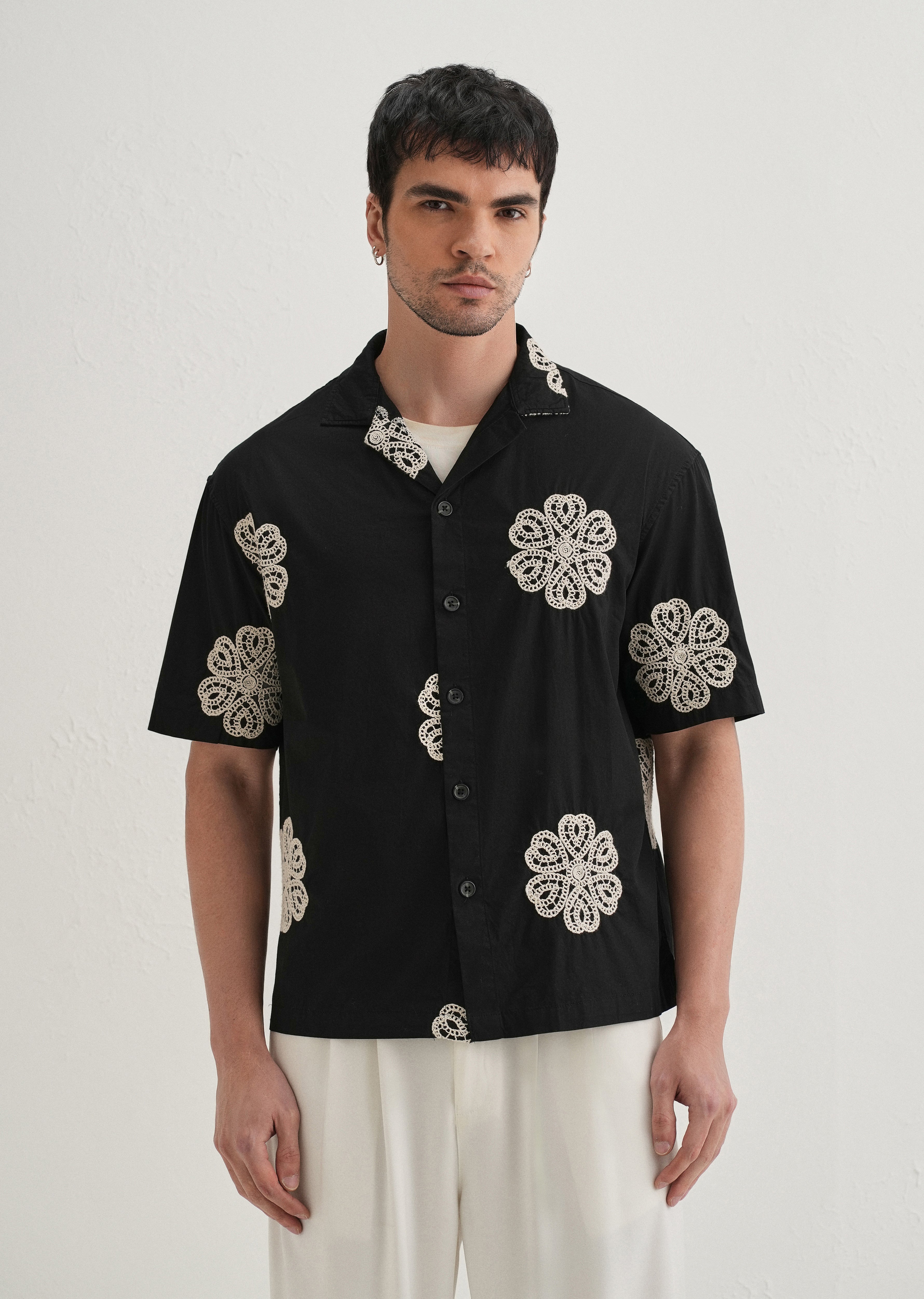 Black Medallion Embroidered Shirt