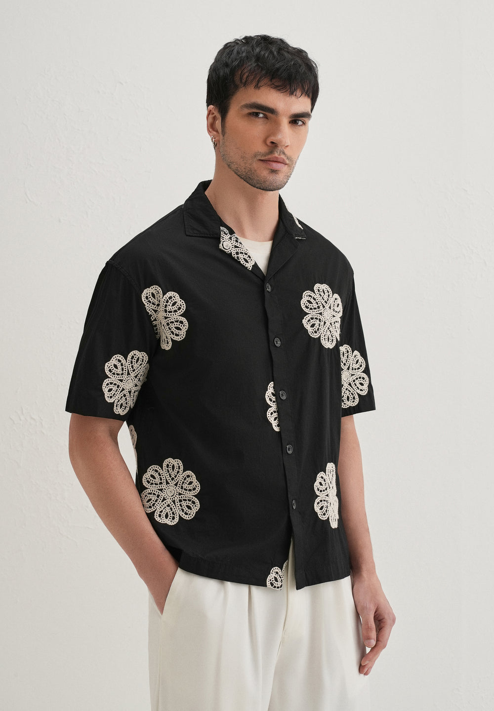 Black Medallion Embroidered Shirt