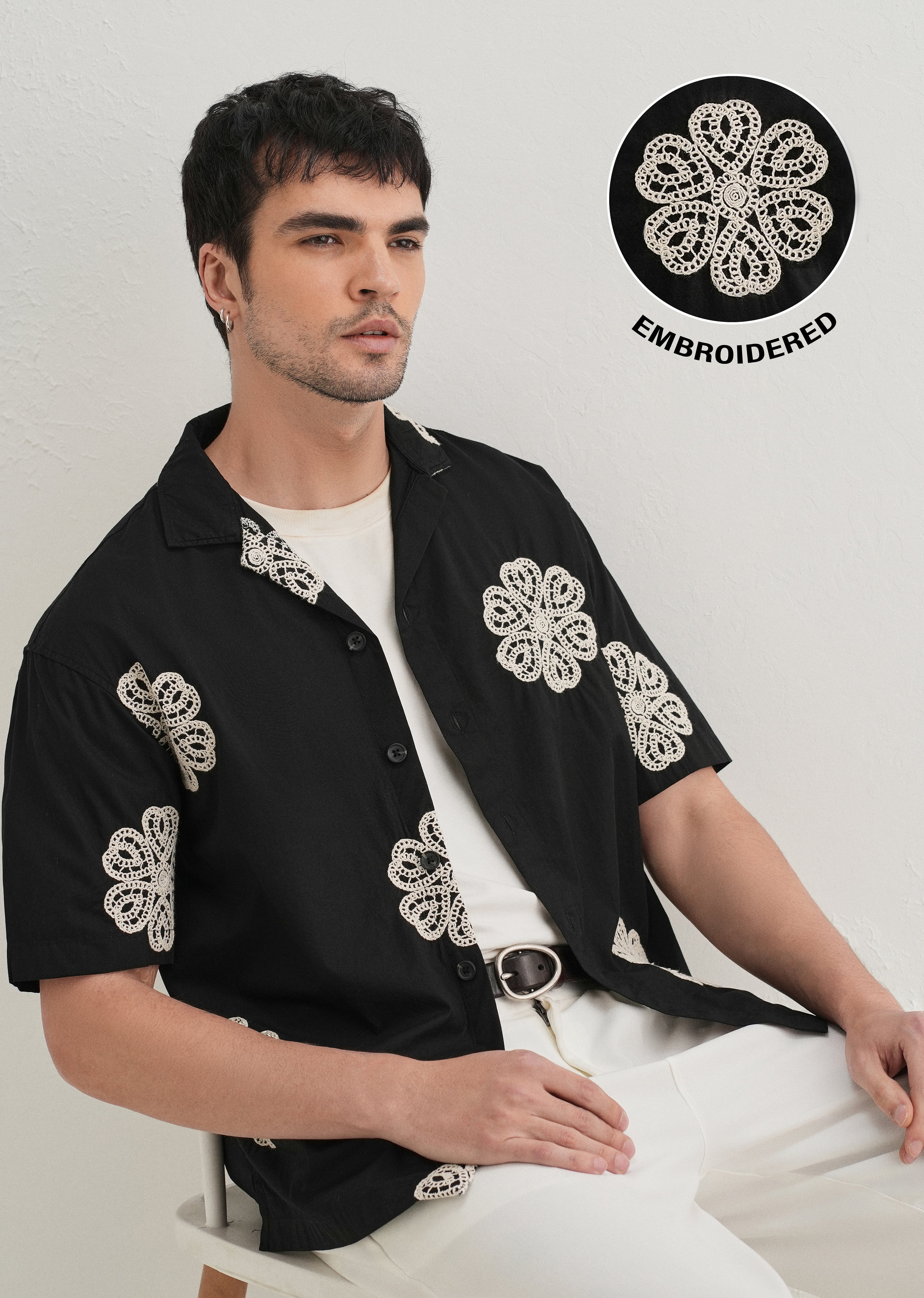 Black Medallion Embroidered Shirt