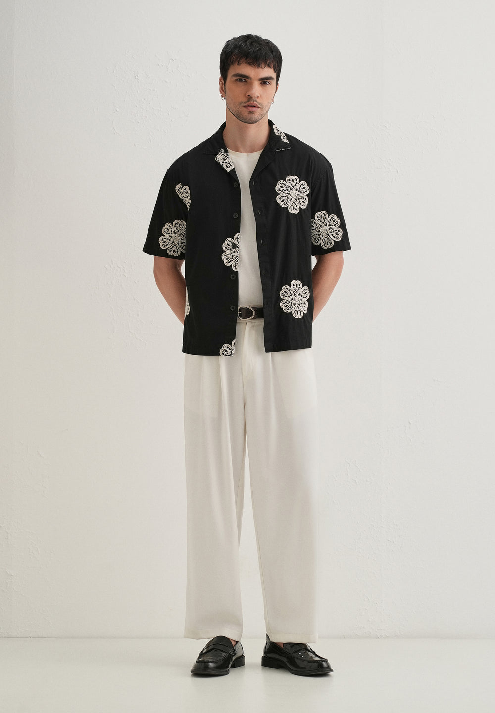 Black Medallion Embroidered Shirt