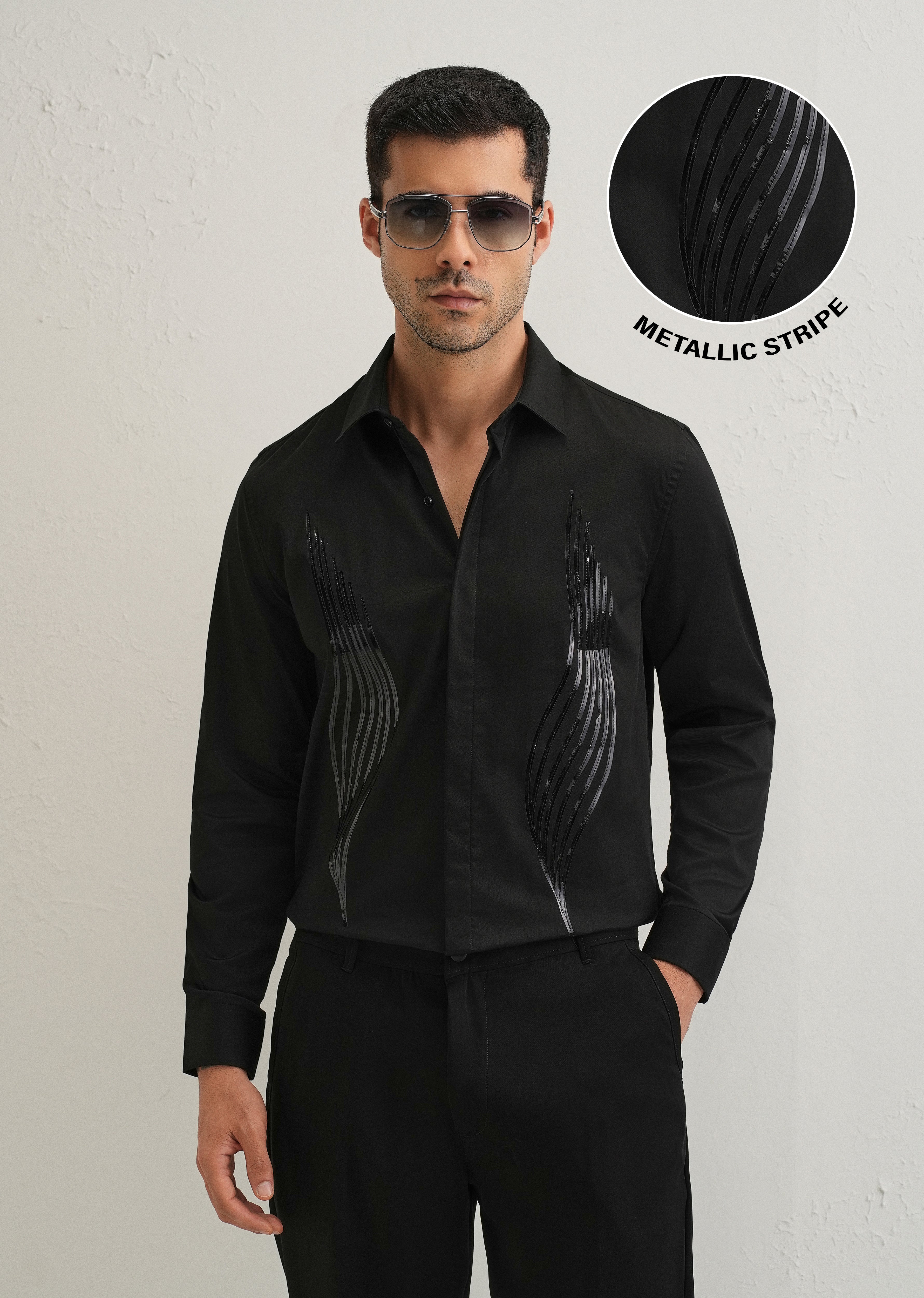 Black Metallic Flare Designer shirt