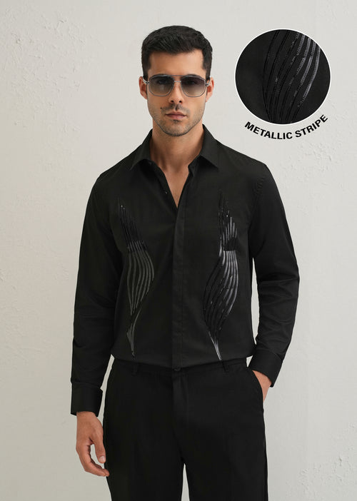 Black Metallic Flare Designer shirt