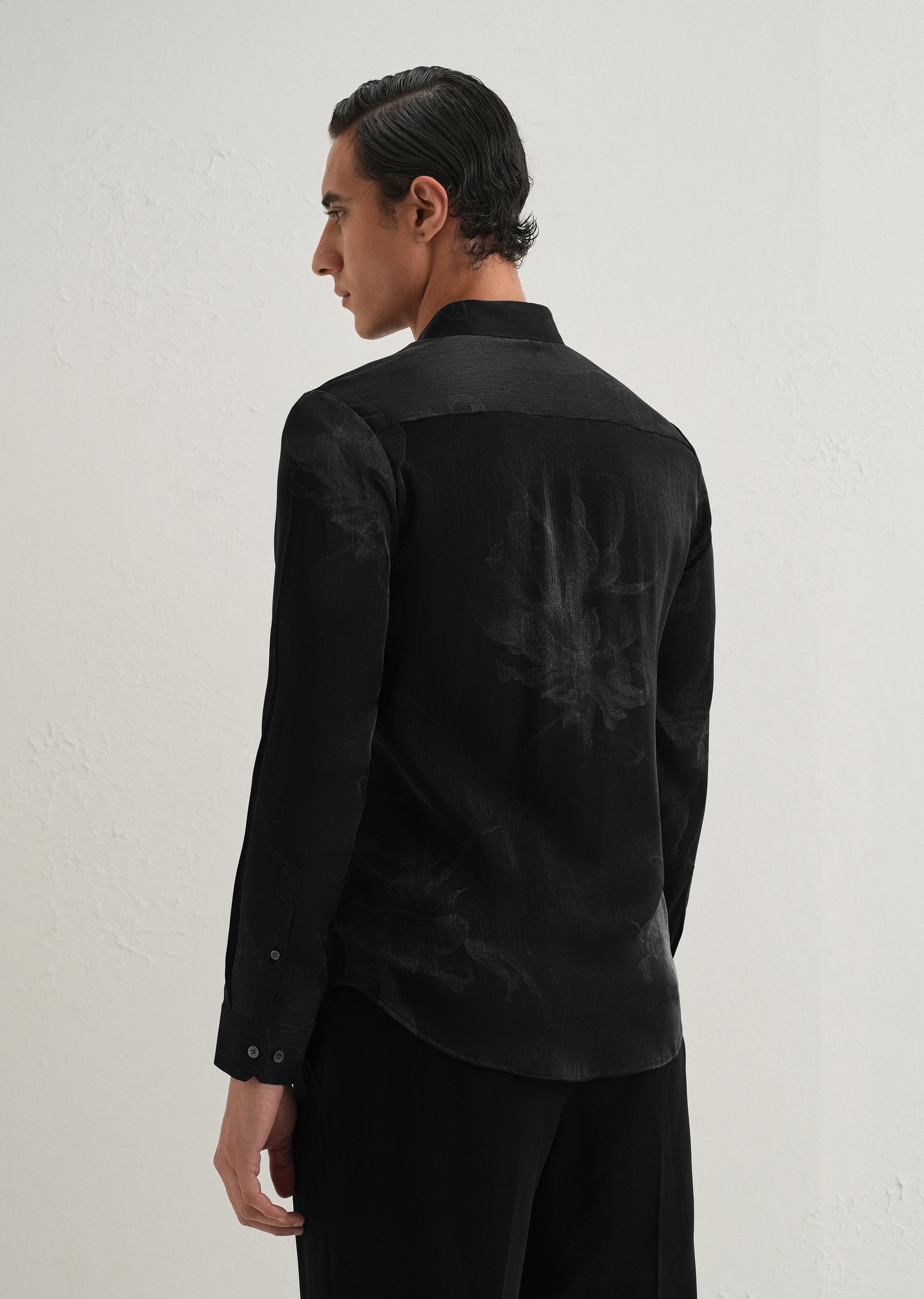 Black Metallic Sheen-Look Printed Shirt