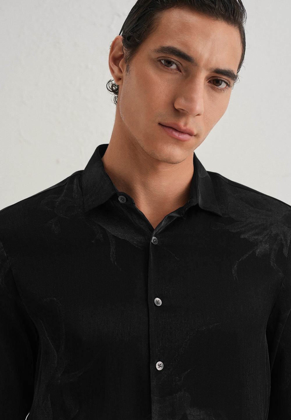 Black Metallic Sheen-Look Printed Shirt