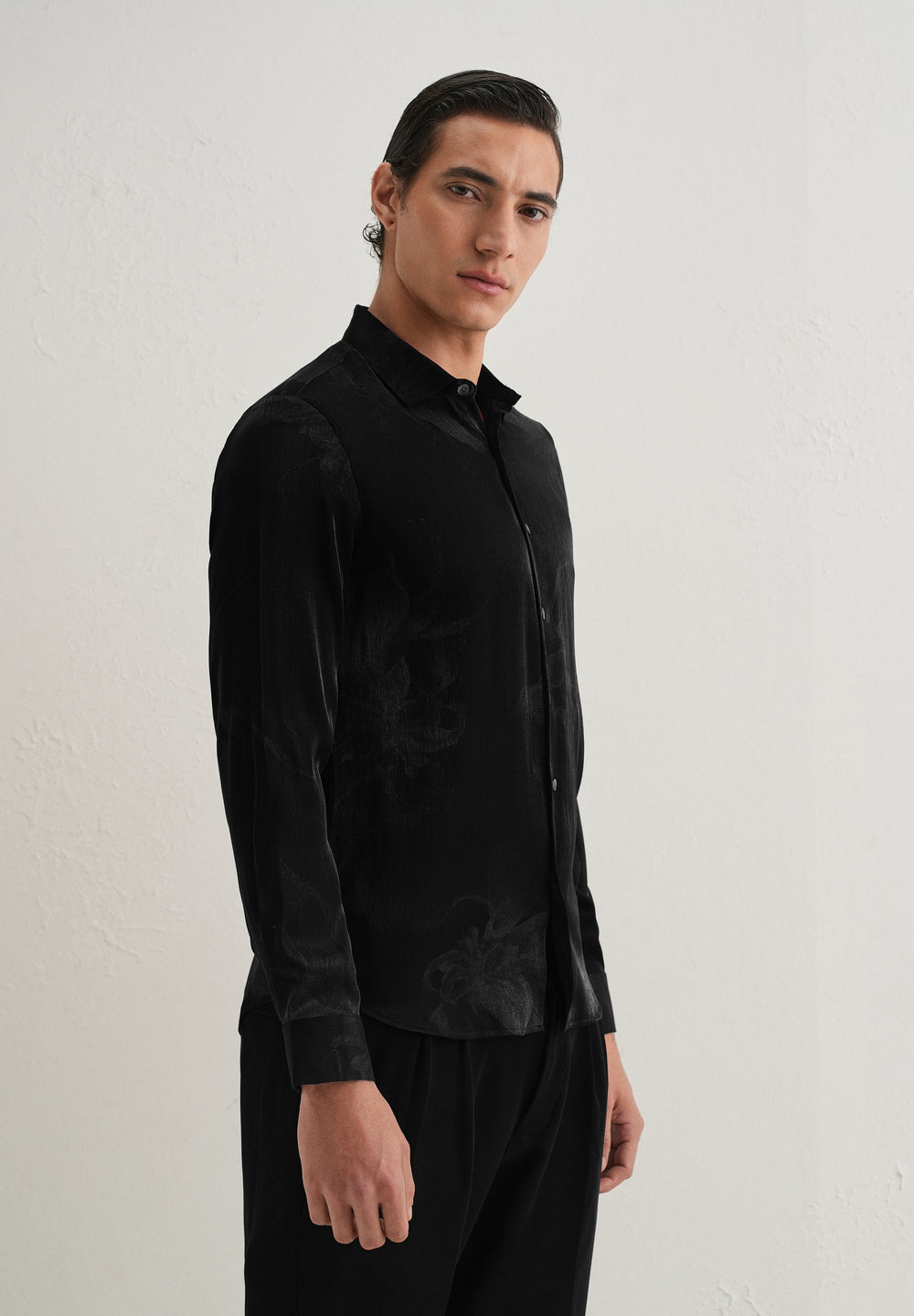 Black Metallic Sheen-Look Printed Shirt