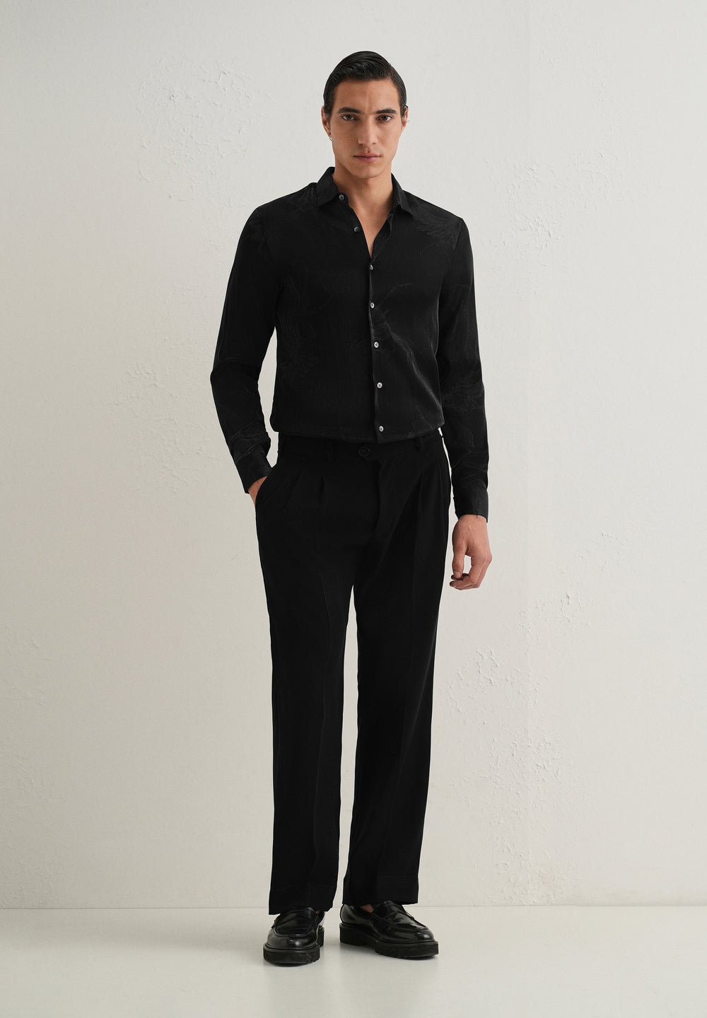 Black Metallic Sheen-Look Printed Shirt