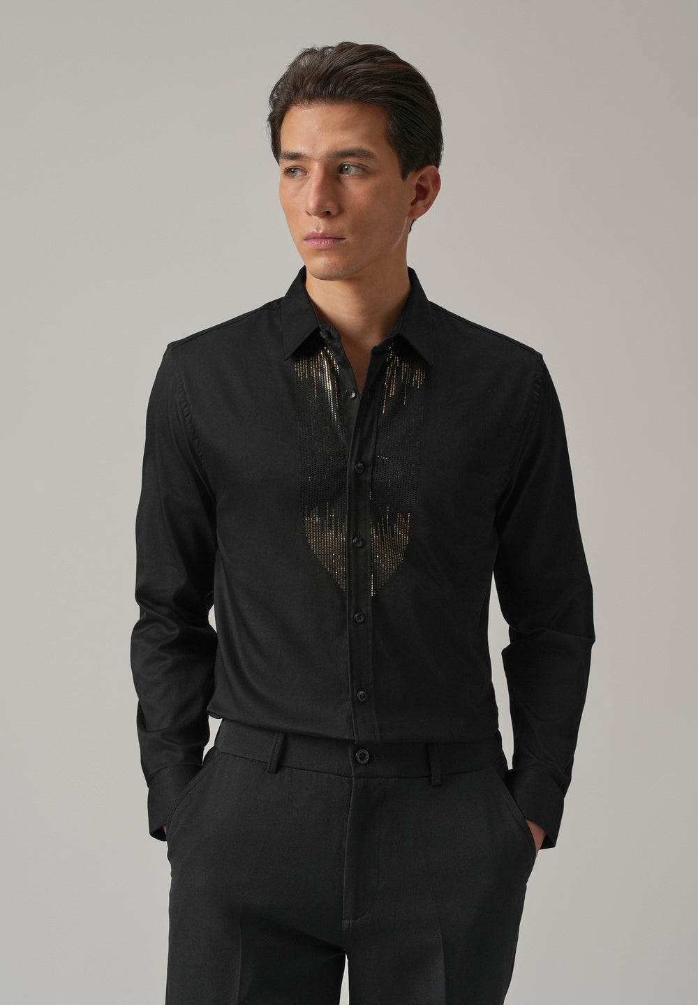 Black Micro-Stud Designer Shirt