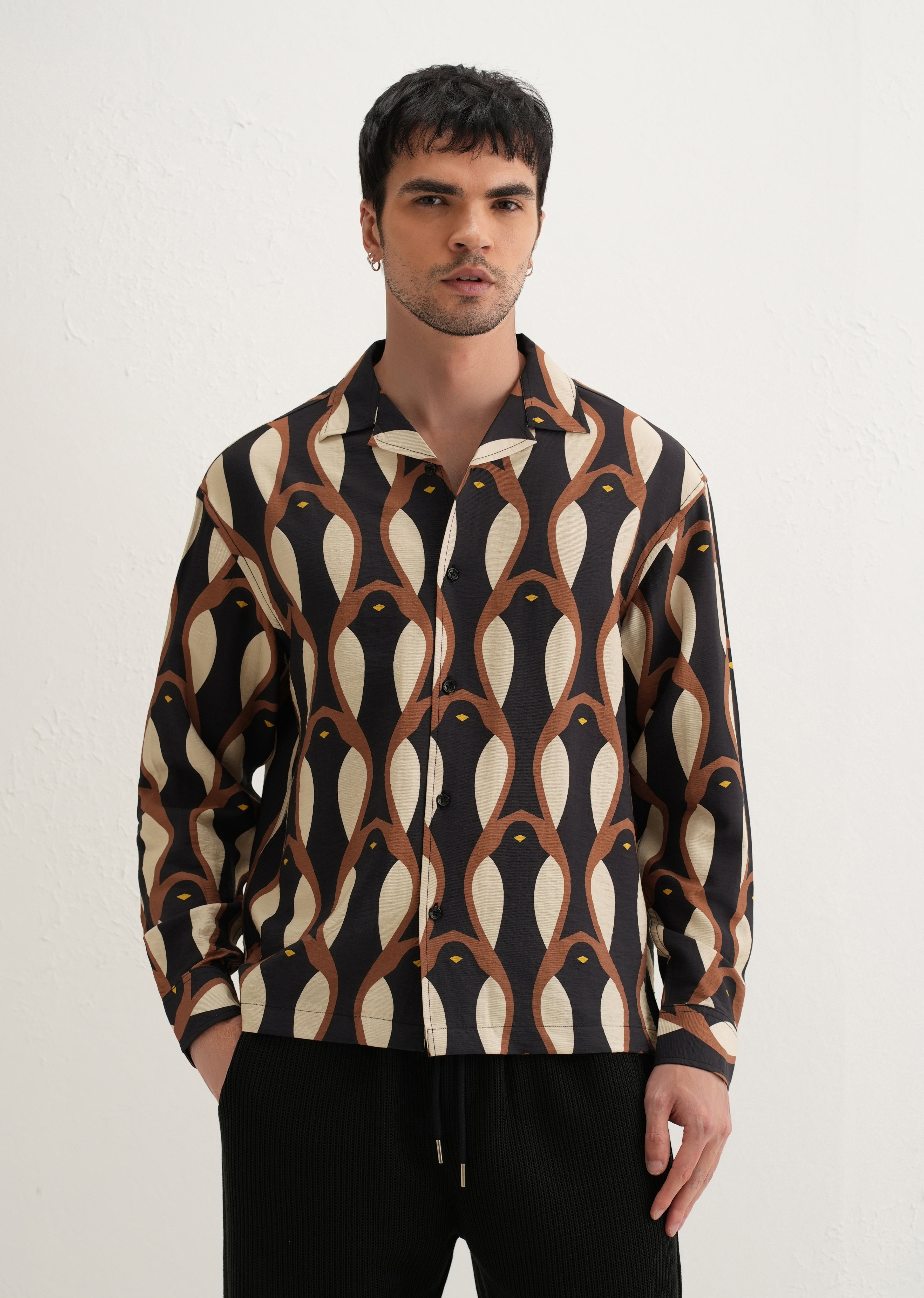 Black Modern Retro Printed Shirt