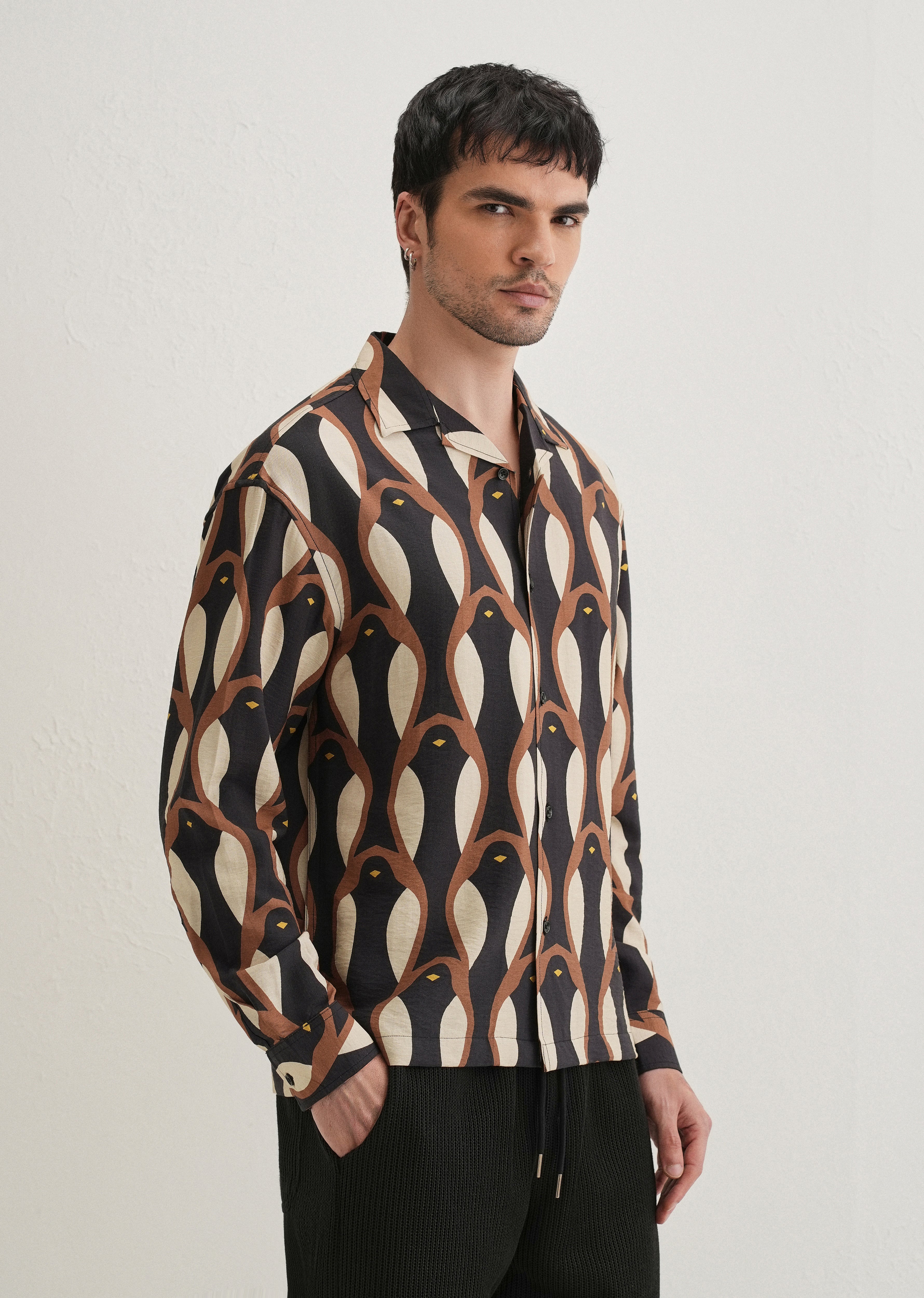 Black Modern Retro Printed Shirt