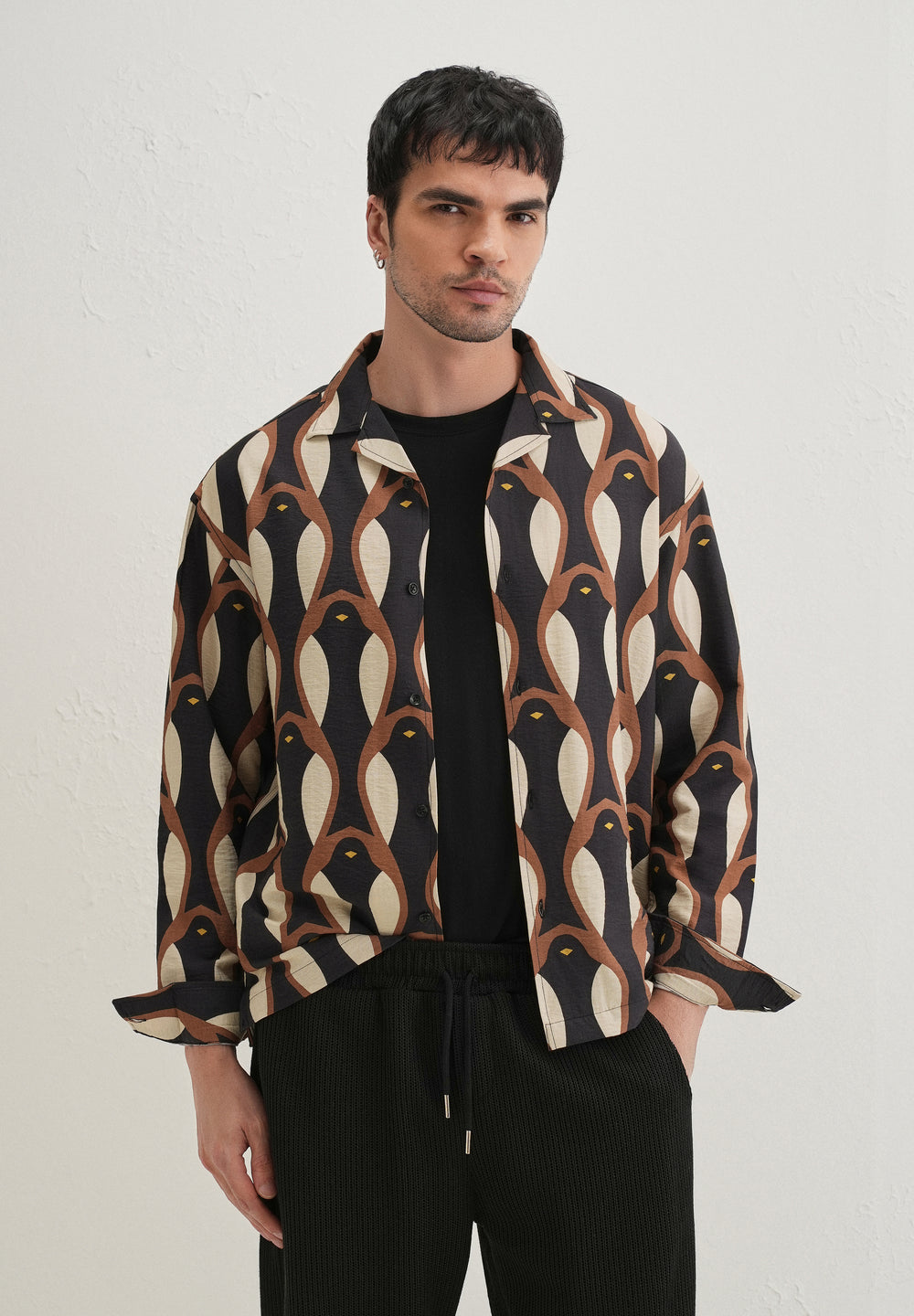 Black Modern Retro Printed Shirt