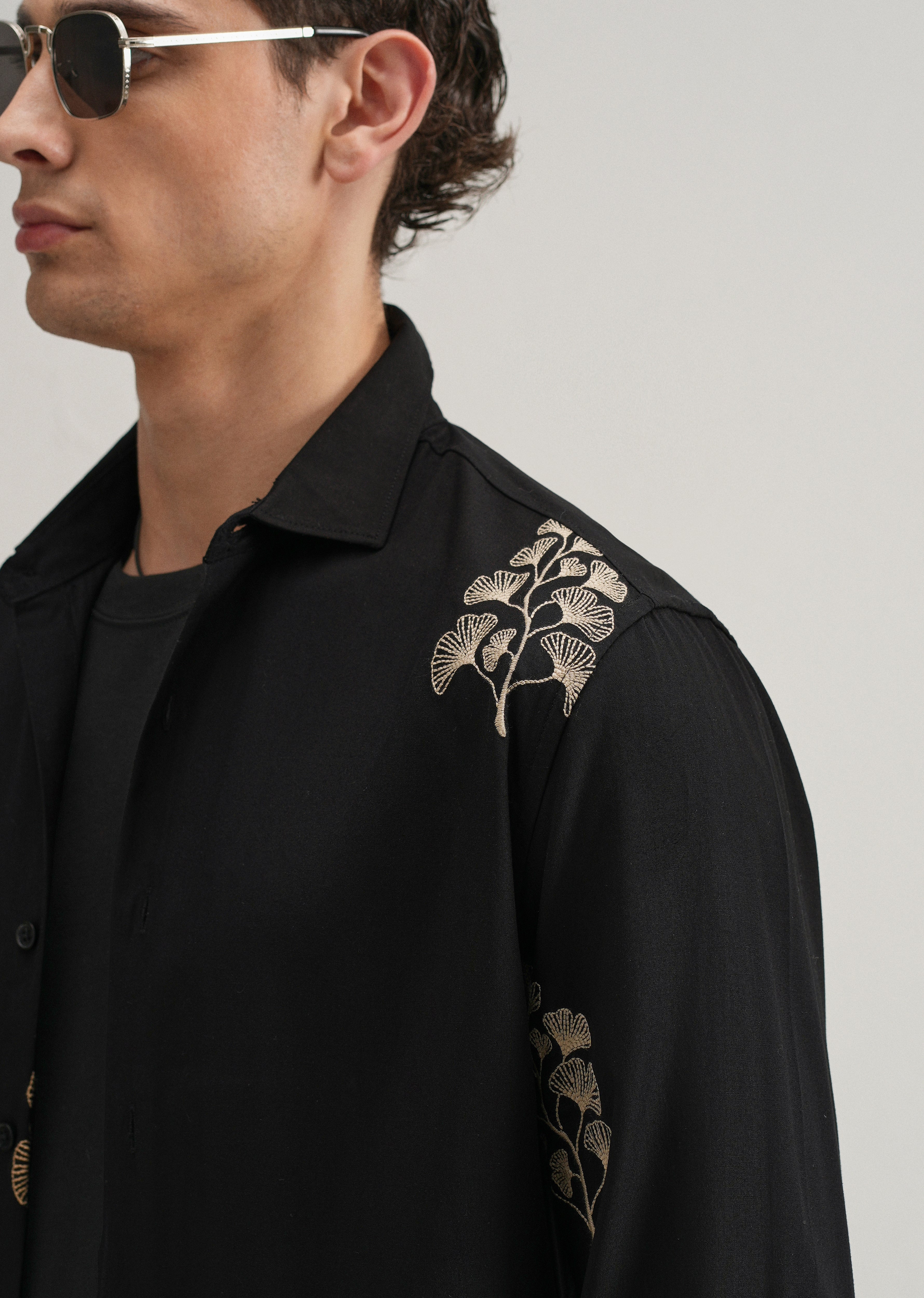 Black Motif Embroidery Shirt