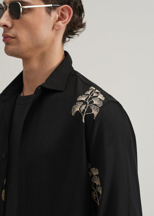 Black Motif Embroidery Shirt