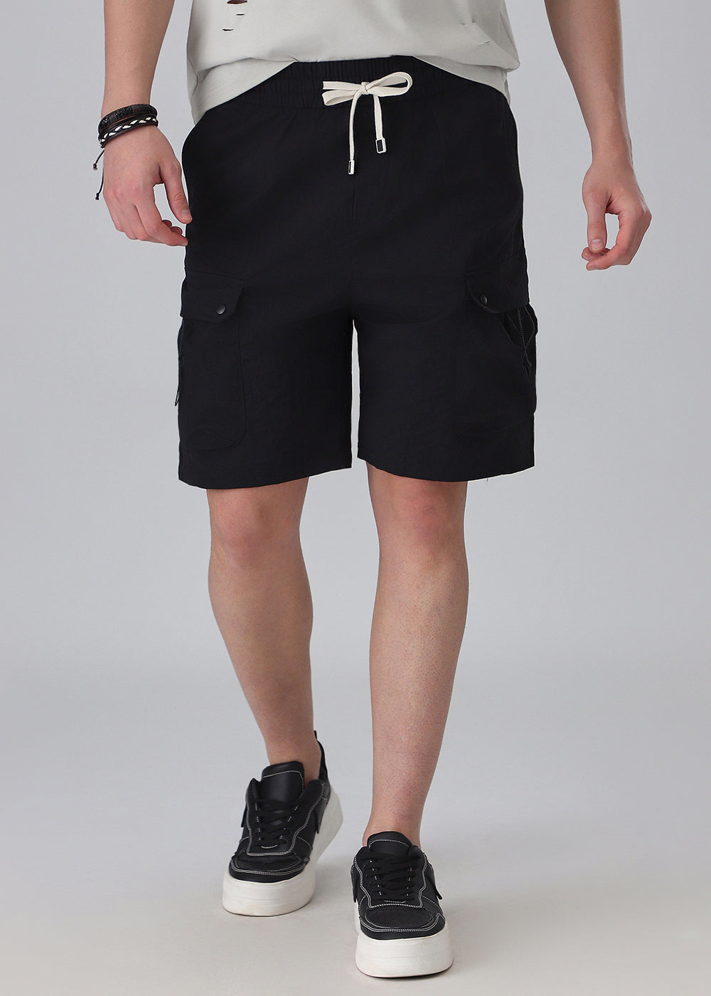 Black Multi-Pocket Utility Shorts