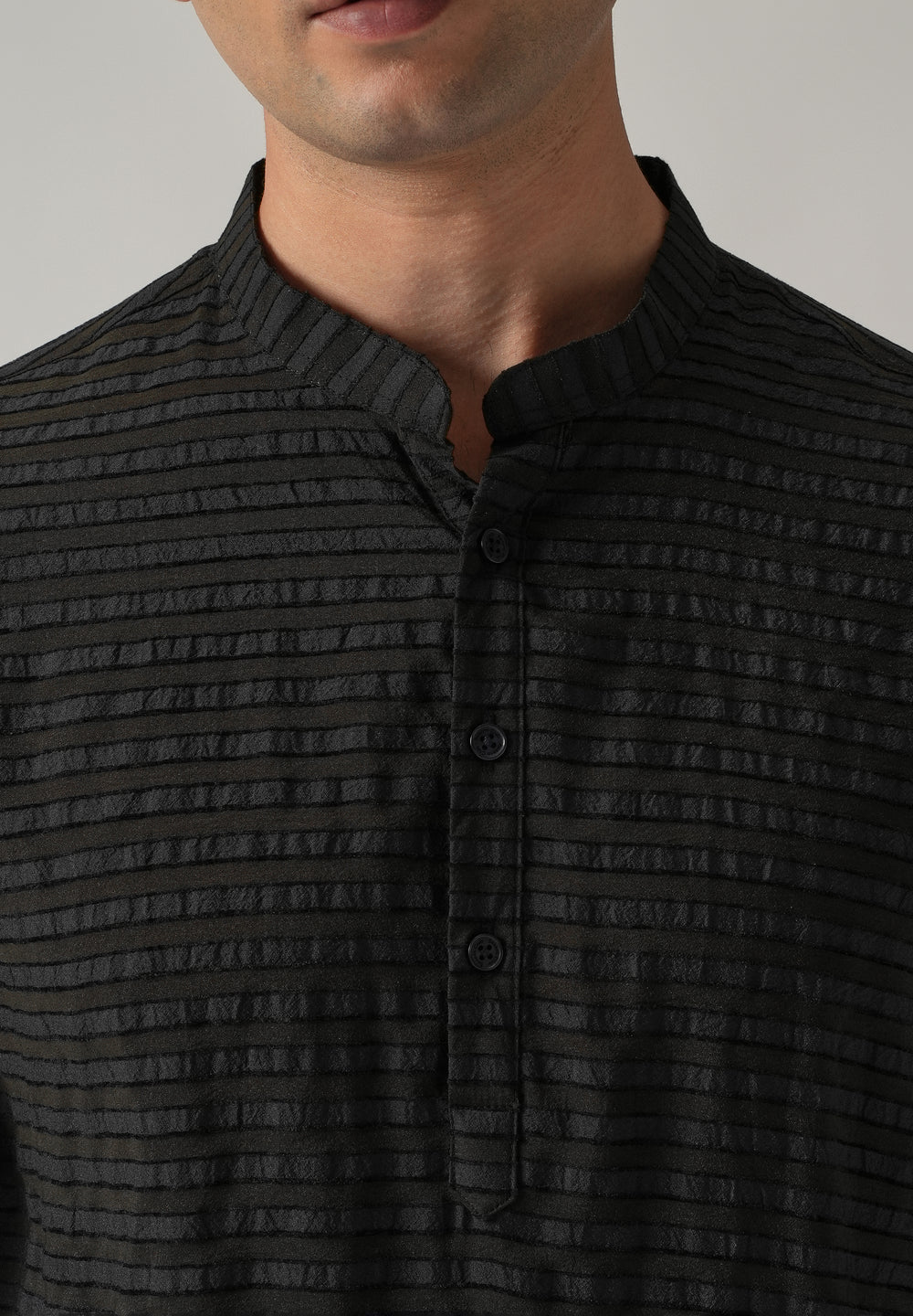 Black Nylon Pin Stripe Kurta