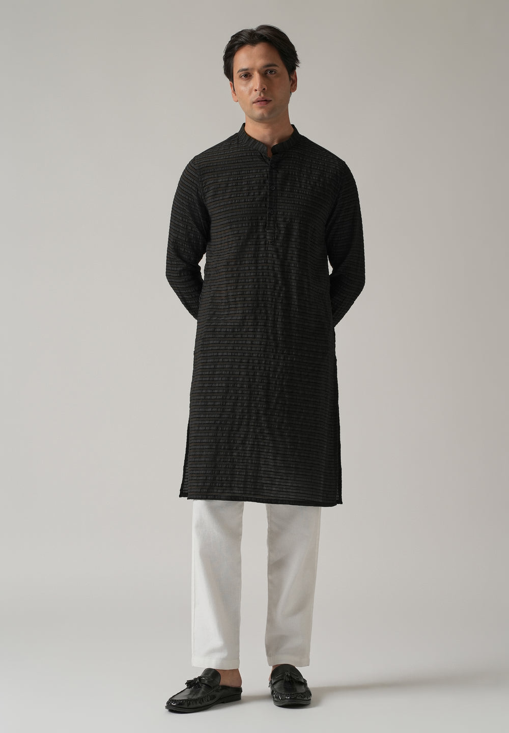 Black Nylon Pin Stripe Kurta