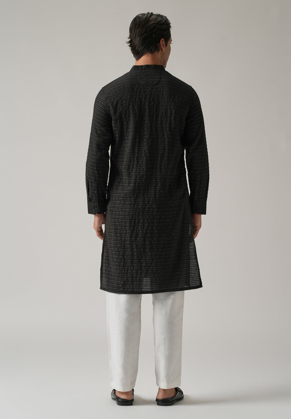 Black Nylon Pin Stripe Kurta