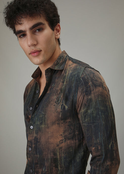 Black Ochre Abstract Printed Shirt