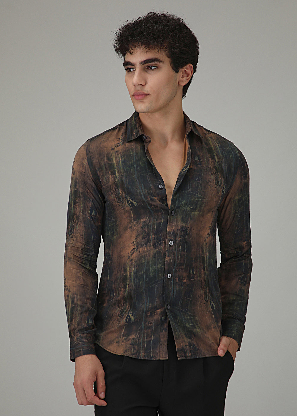 Black Ochre Abstract Printed Shirt