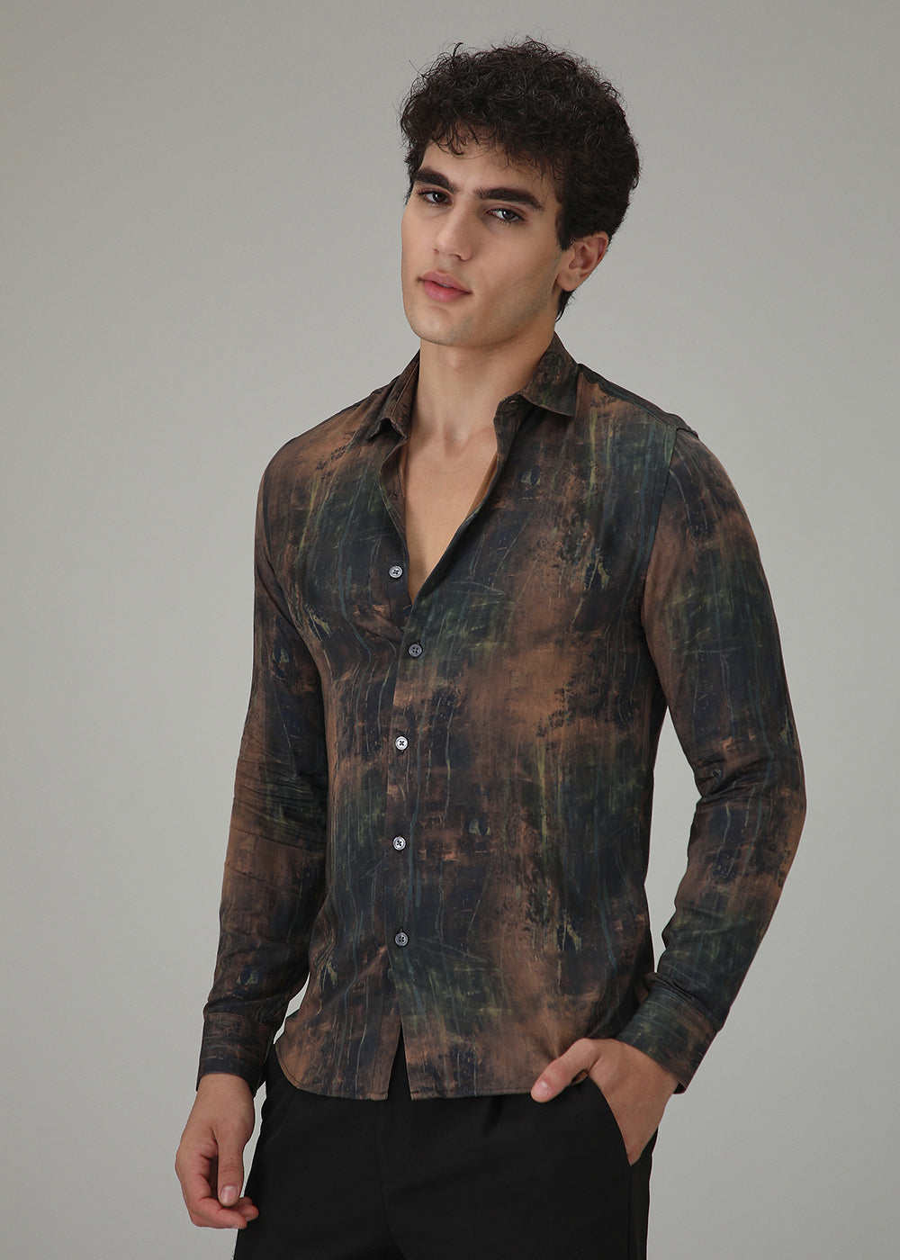 Black Ochre Abstract Printed Shirt