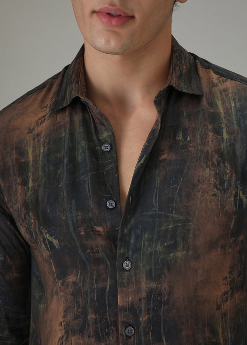 Black Ochre Abstract Printed Shirt