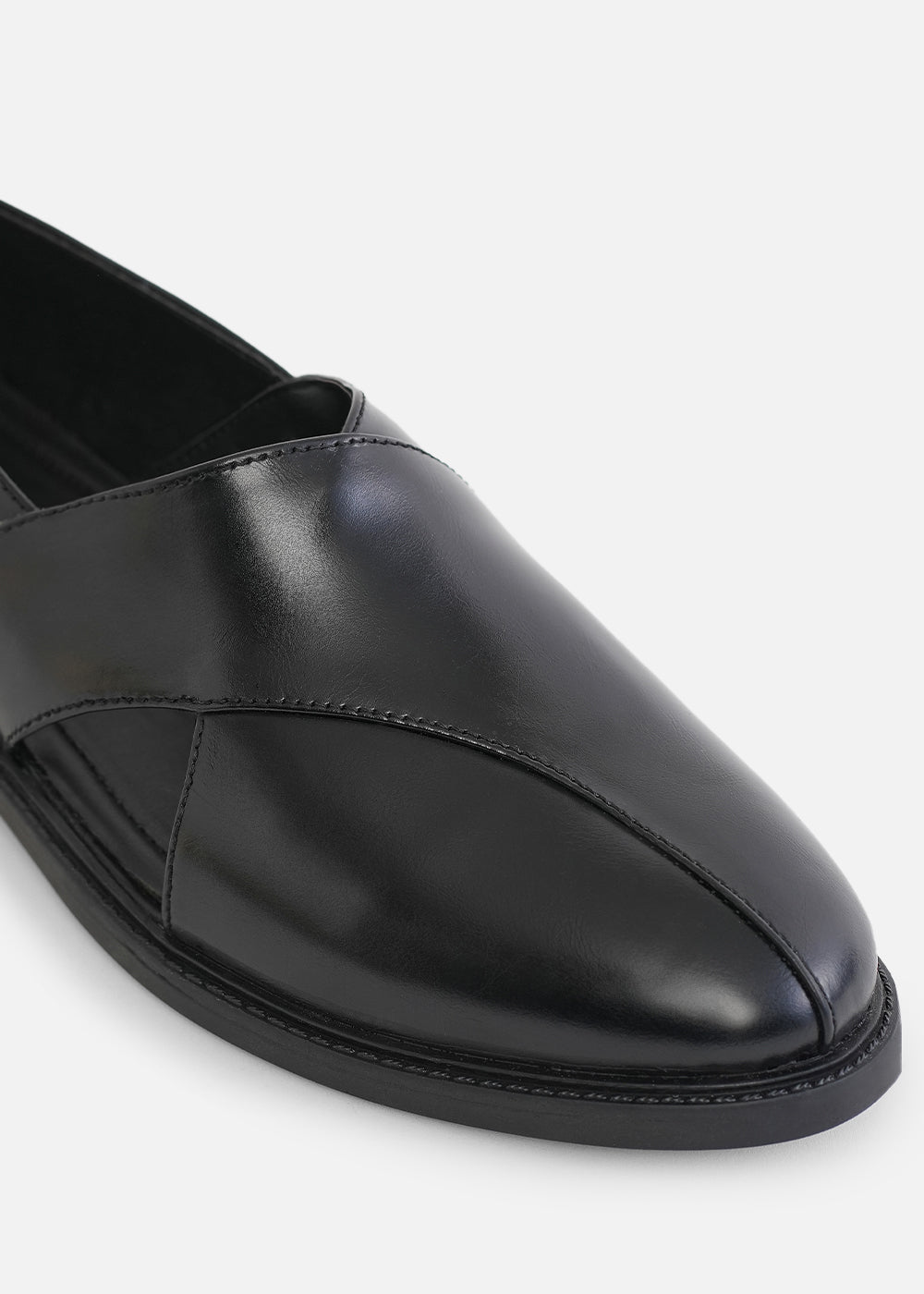 Black Panel Cut Slip-On Shoes