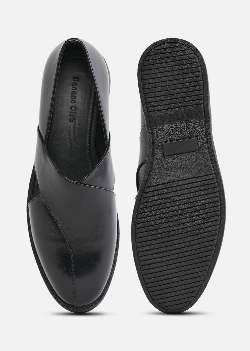 Black Panel Cut Slip-On Shoes