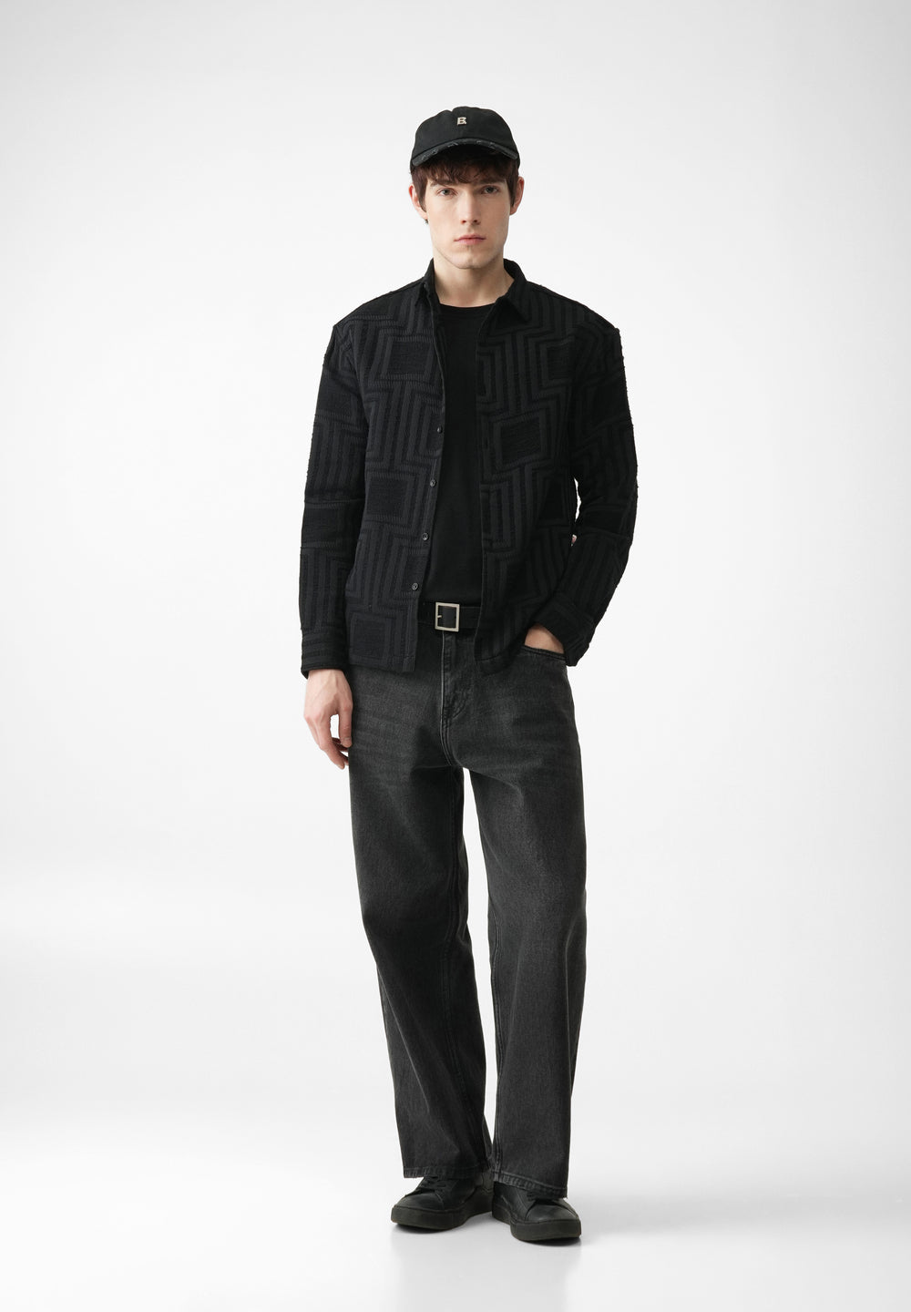 Black Patterned Regular Fit Shirt