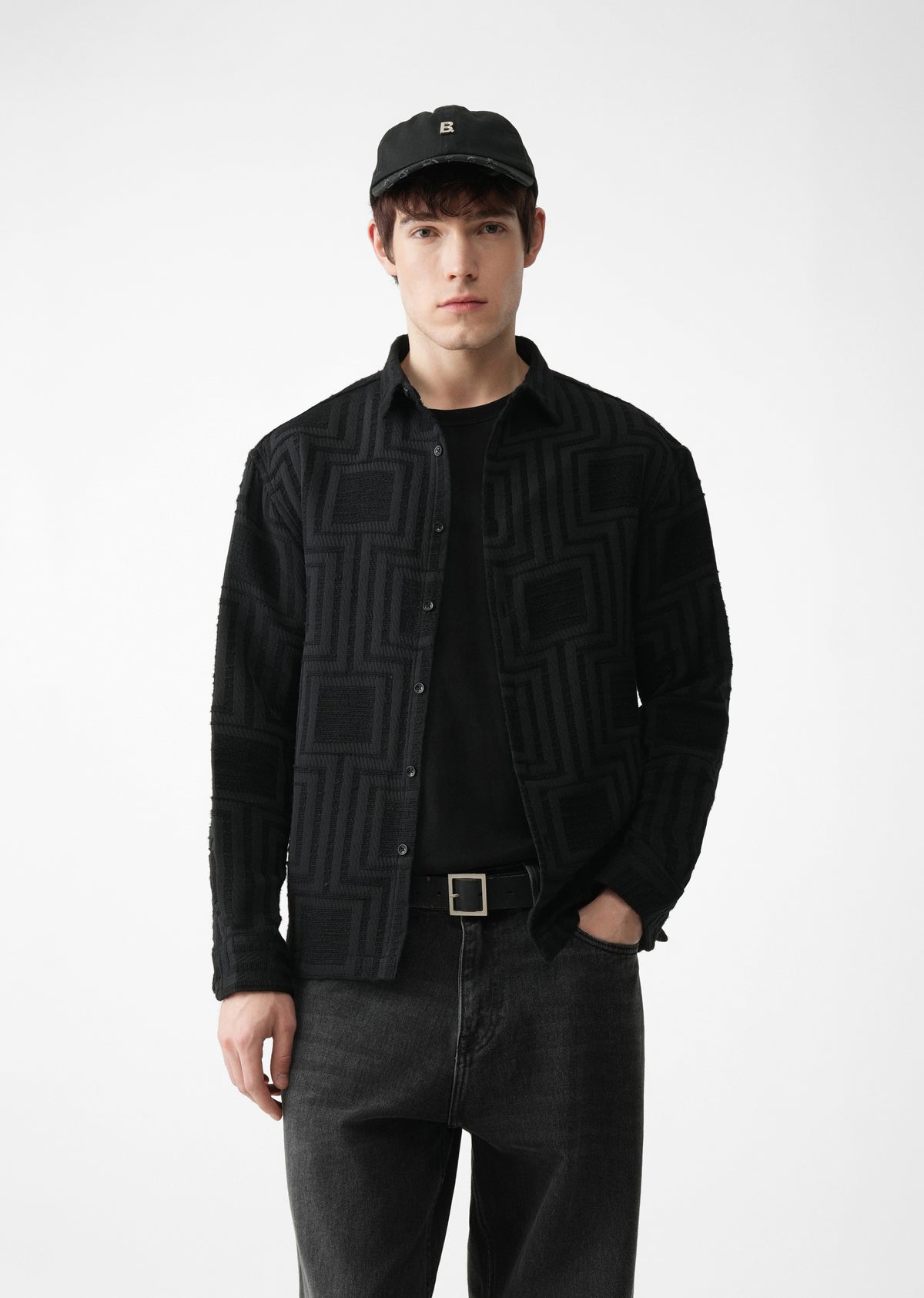 Black Patterned Regular Fit Shirt