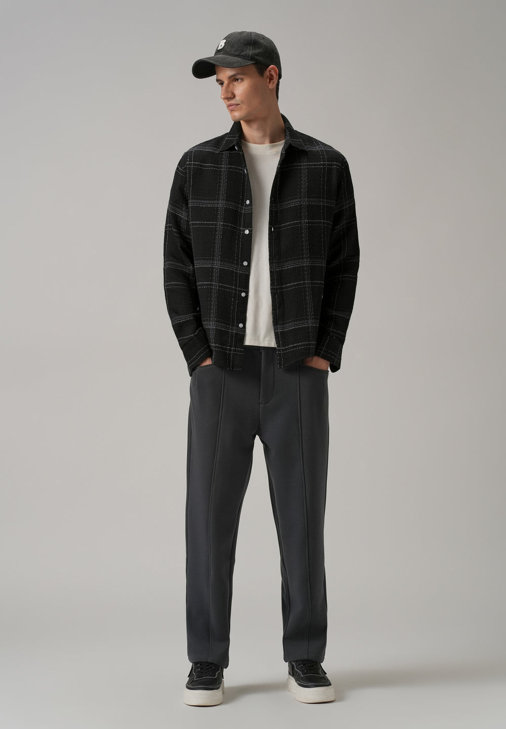 Black Plaid Textured Cotton Check Shirt