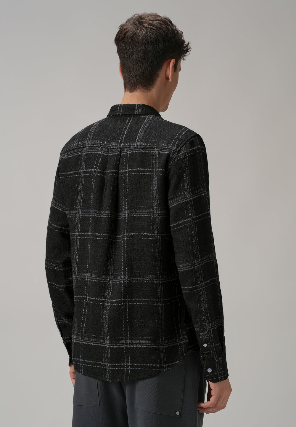 Black Plaid Textured Cotton Check Shirt