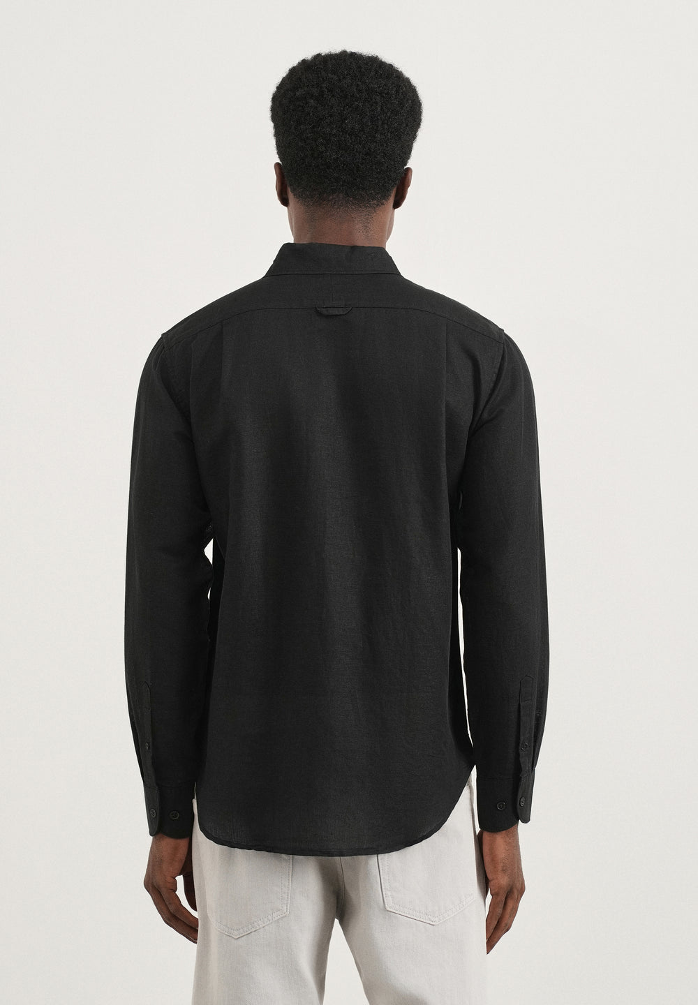 Black Plain Cotton Linen Shirt