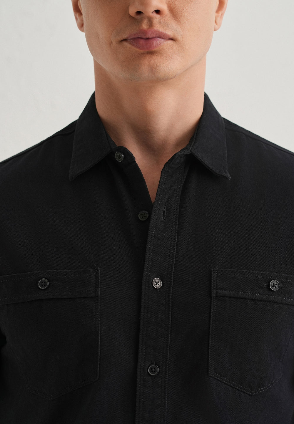 Black Plain Double Pocket Shirt