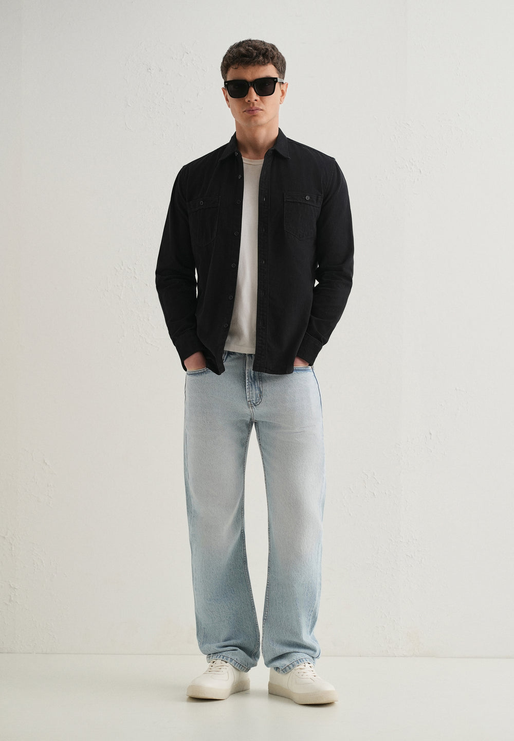 Black Plain Double Pocket Shirt