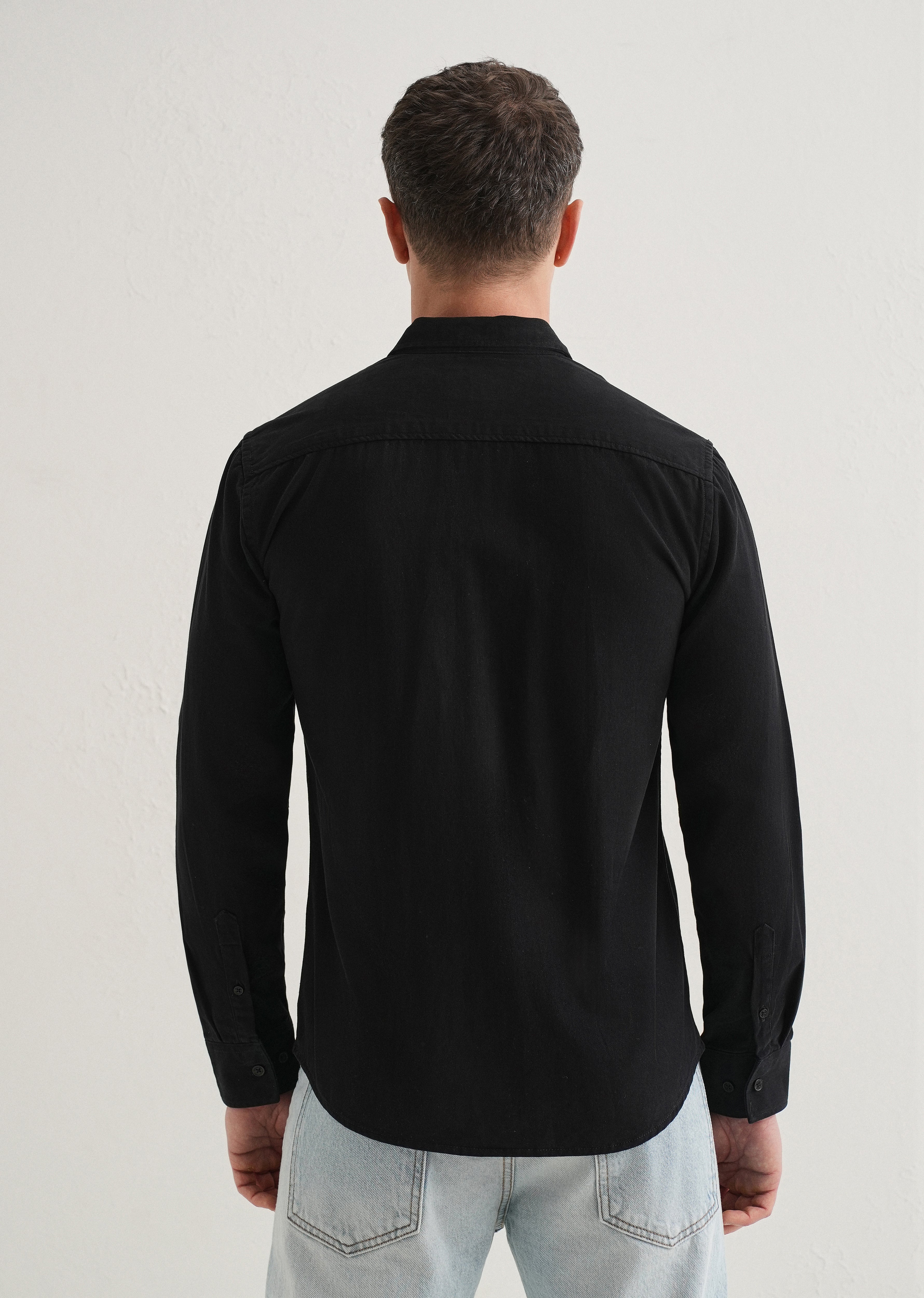 Black Plain Double Pocket Shirt