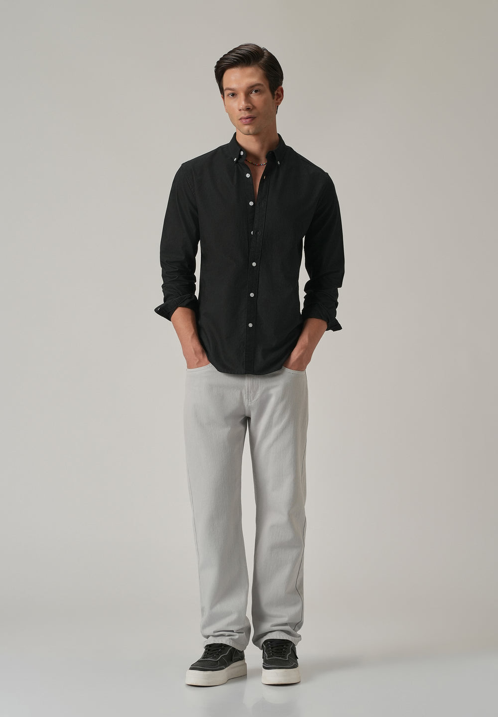 Black Plain Elbow Patch Oxford Shirt