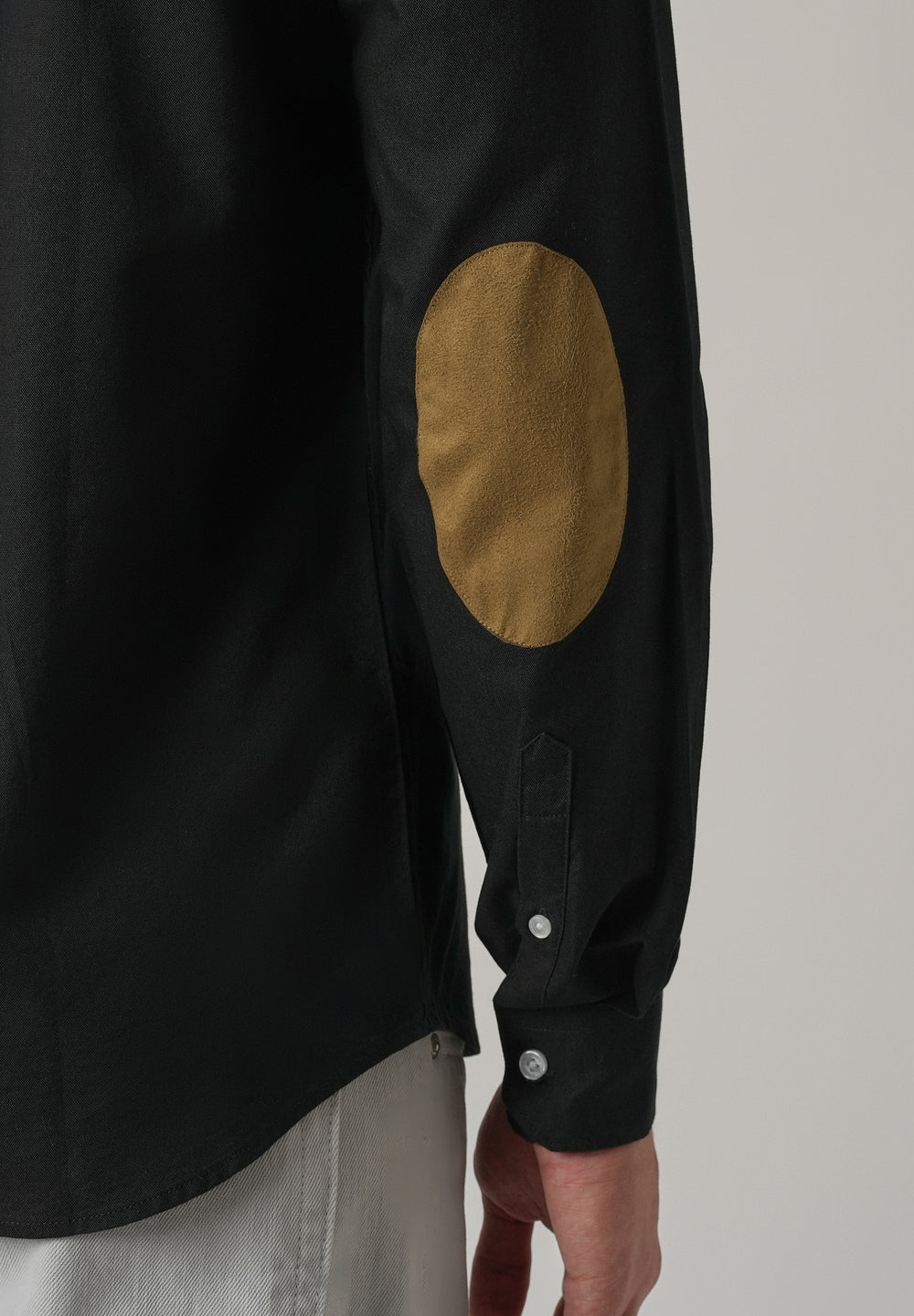 Black Plain Elbow Patch Oxford Shirt