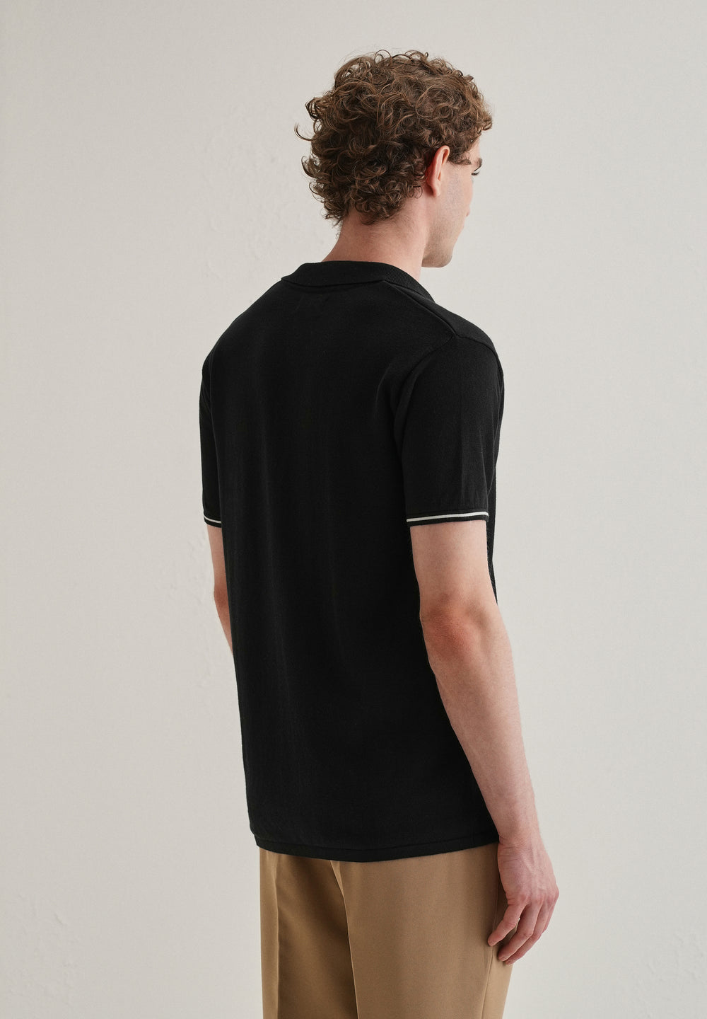 Black Plain Knit Cuban Collar Shirt