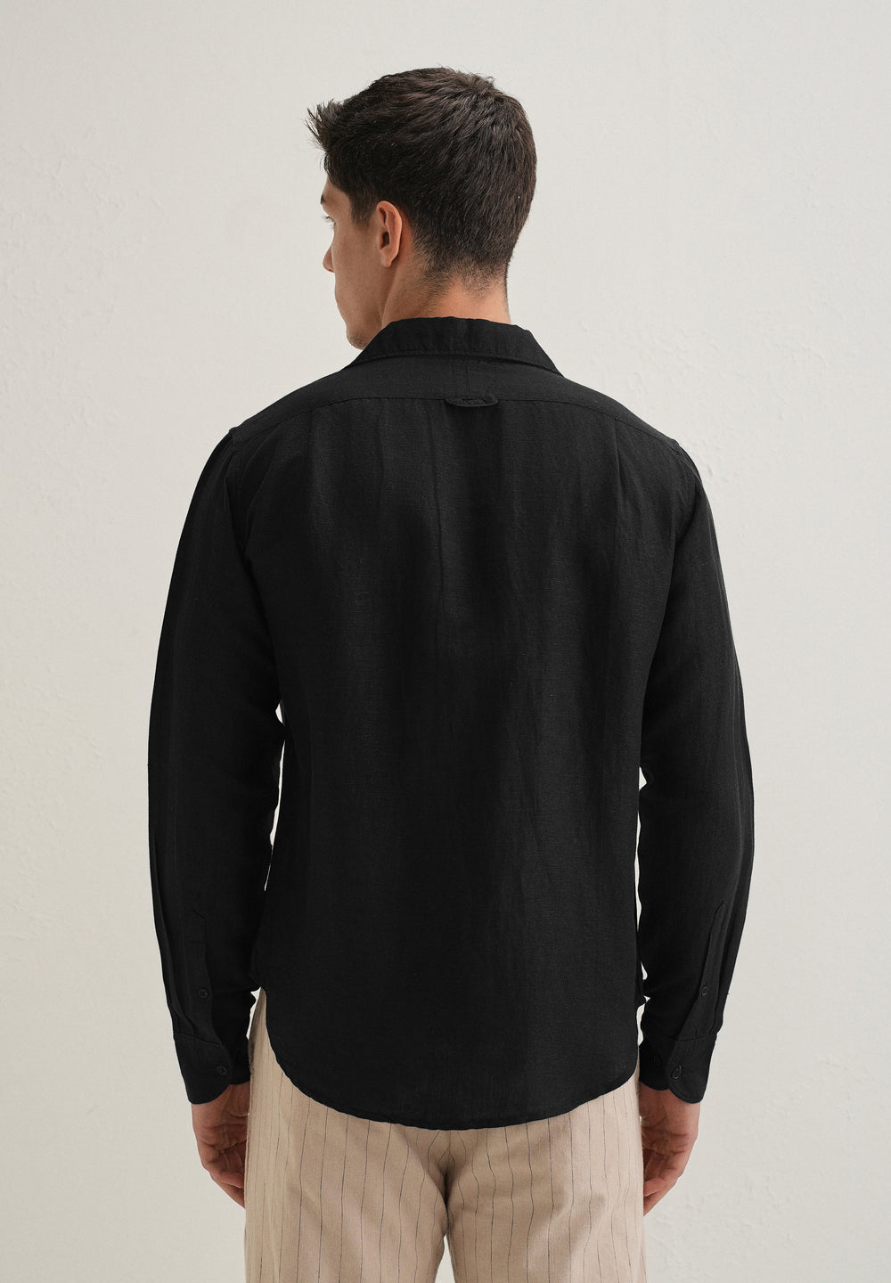 Black Plain Linen Blend Shirt