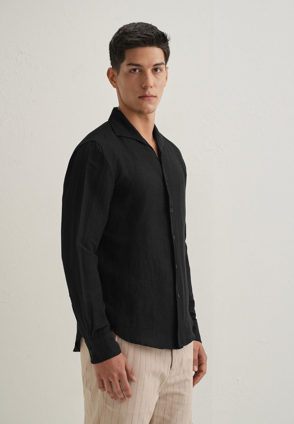 Black Plain Linen Blend Shirt