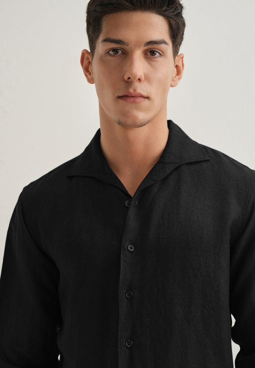 Black Plain Linen Blend Shirt