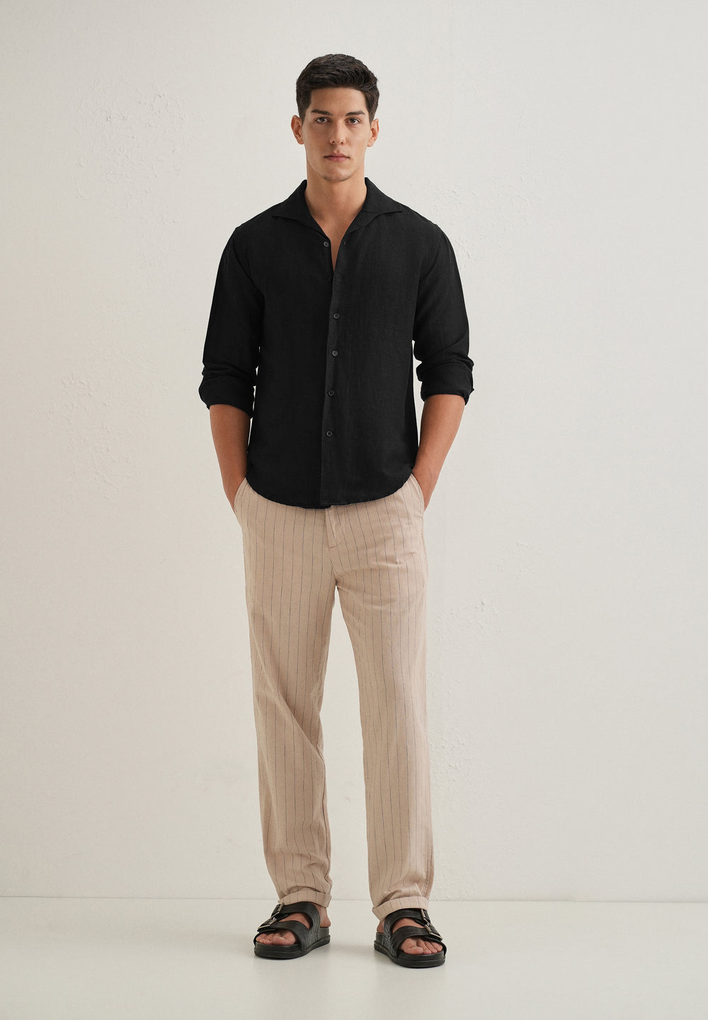 Black Plain Linen Blend Shirt