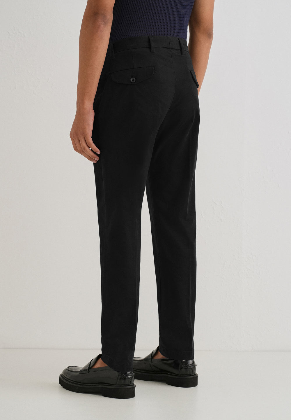 Black Plain Pleated Chinos