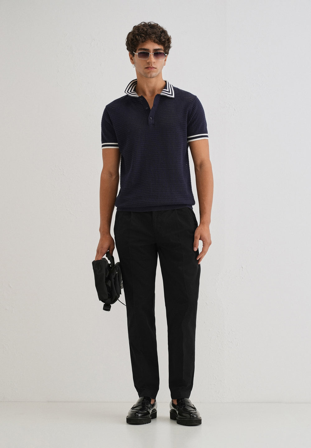 Black Plain Pleated Chinos