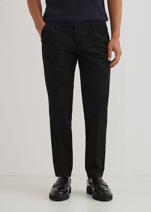 Black Plain Pleated Chinos