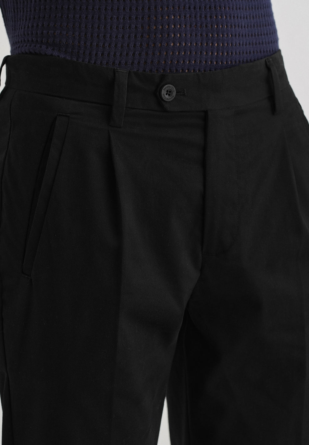 Black Plain Pleated Chinos