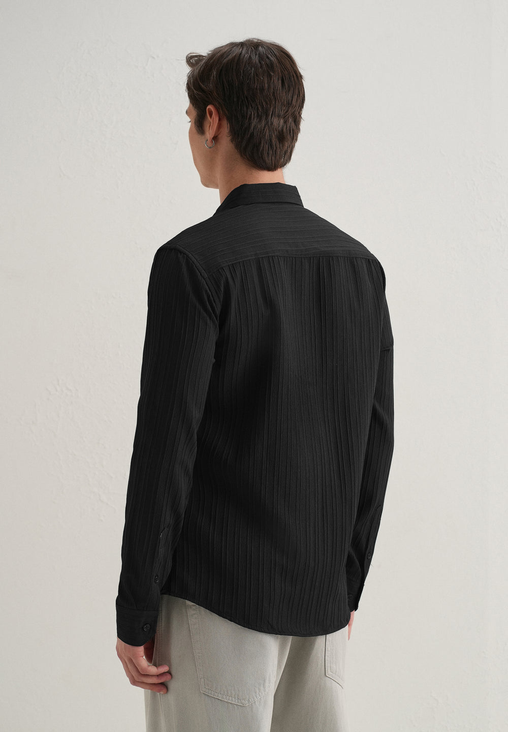 Black Plain Self Striped Shirt